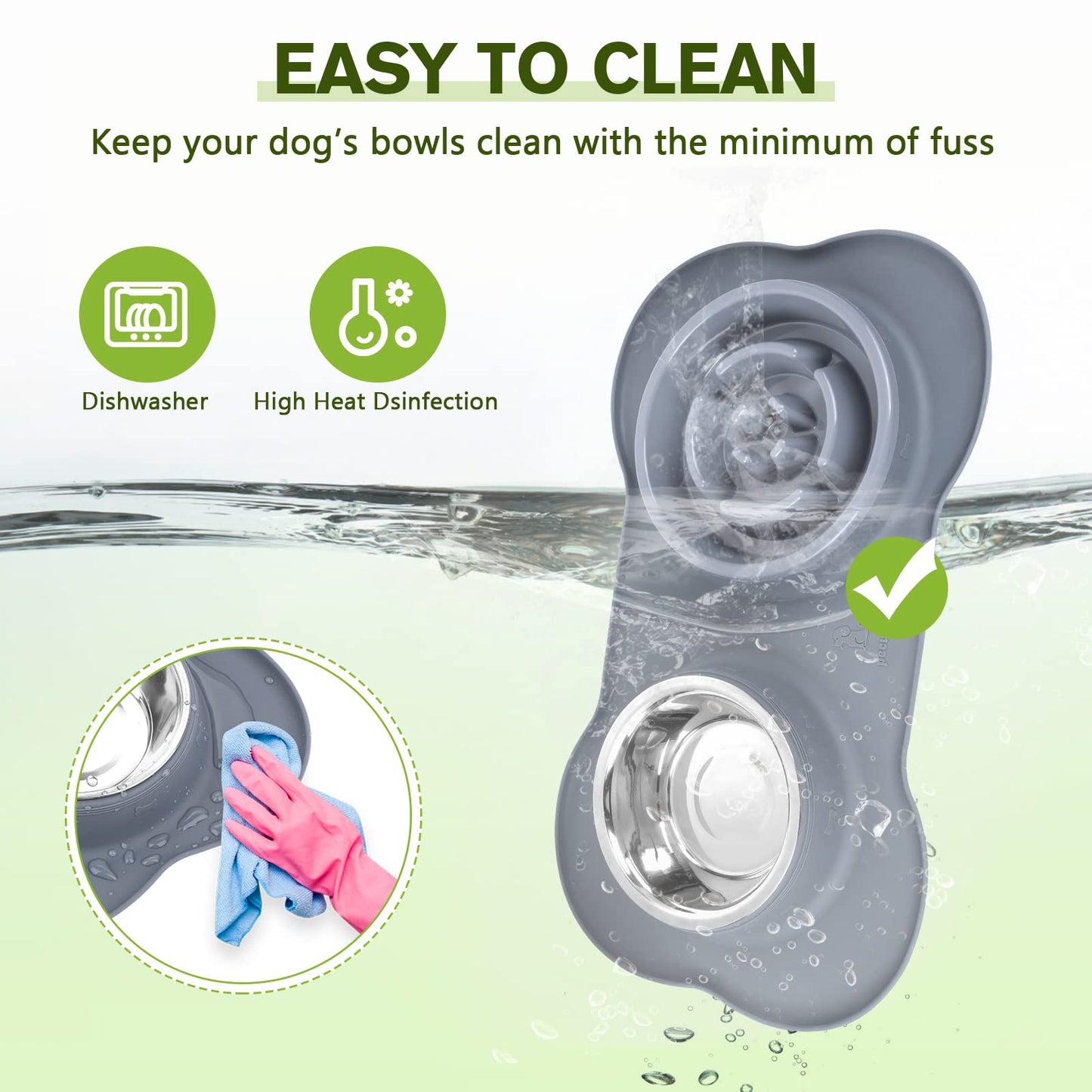 Pecute Slow Feeder Dog Bowls to Slow Down Eating, Dog Bowl Slow Feeder with No-Spill Non-Skid Silicone Mat, Food-Grade Safe Dog Food Bowls Slow Feeder, Stainless Steel Dog Water Bowl for Dogs Cats
