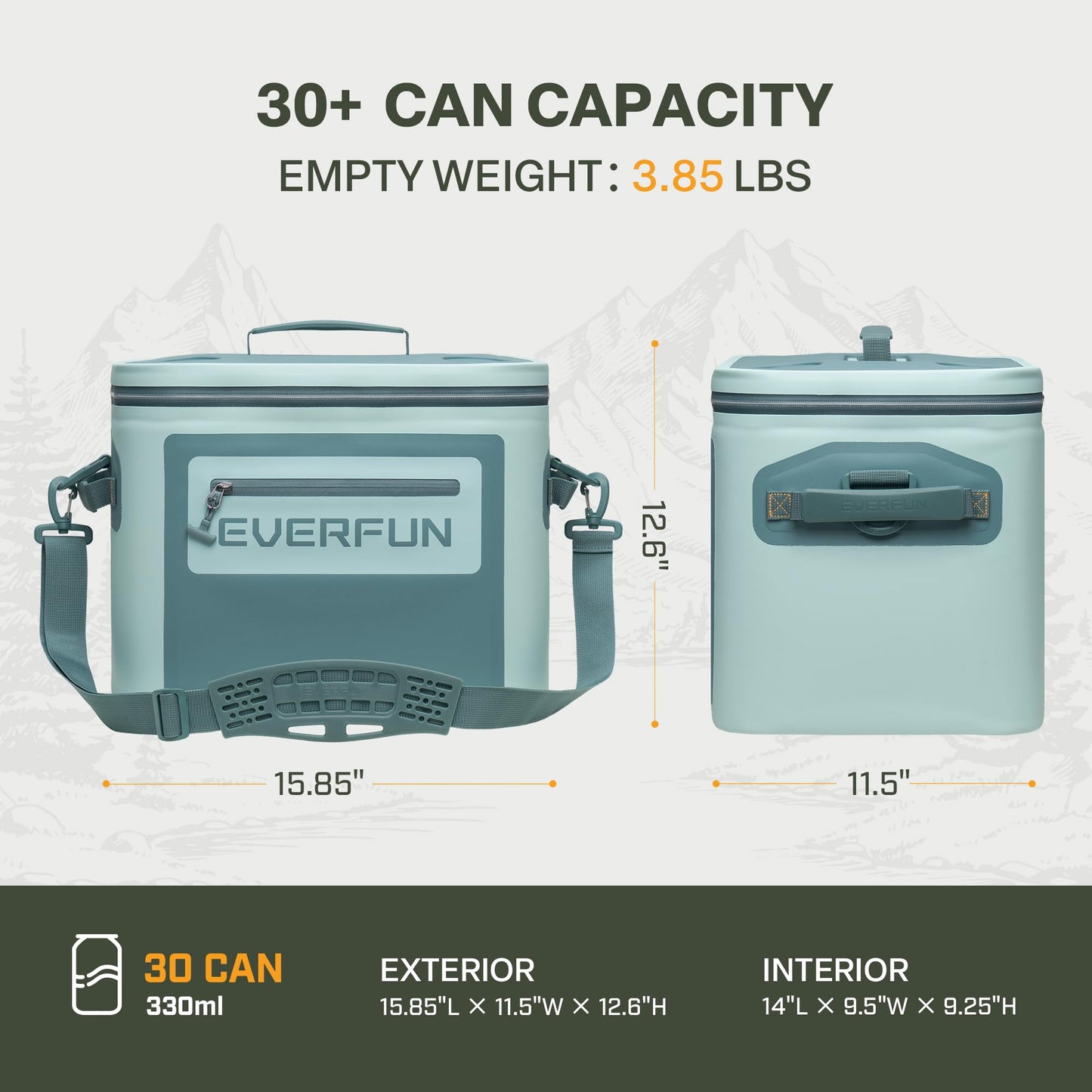 EVERFUN Soft Cooler 30 Can, Portable 24qt Insulated Small Cooling Lunch Box for Men and Women, Leakproof Ice Chest Bag for Travel, Beach, Camping, Boating, Fishing, Tailgating, Work and Picnic