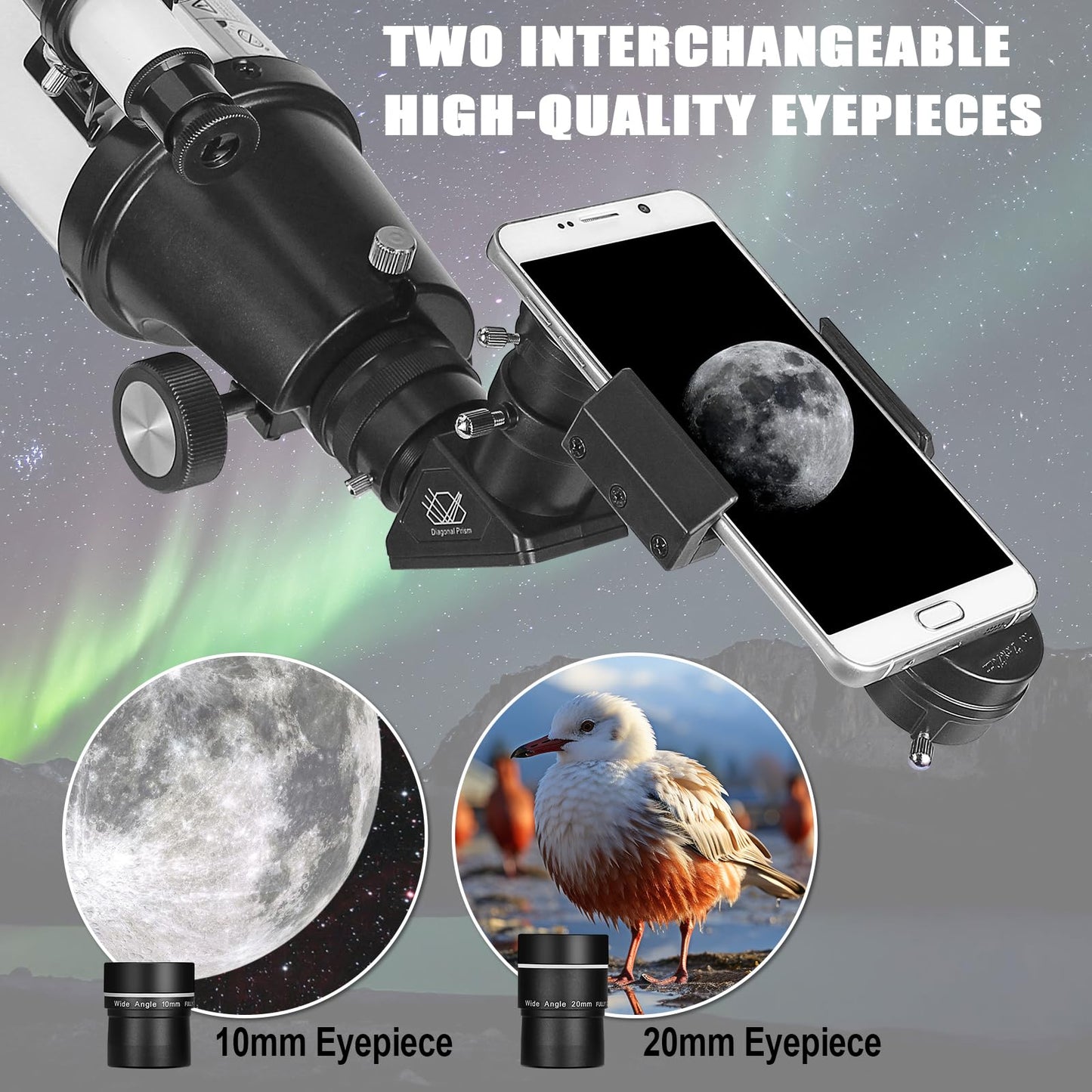 Celticbird Telescope for Adults Astronomy Beginners, 80mm Aperture 800mm Refractor Telescopes for Adults High Powered with AZ Mount, Carry Bag, Phone Mount