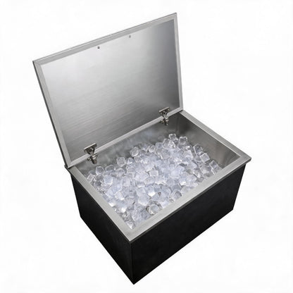 Garvee Drop-in Ice Chest, Large Capacity Stainless Ice Bin with Lid & Drain-Pipe Set, Commercial Grade Insulated Ice Bucket for Cold Wine Beer, Non-Electric 24H Cold Retention for Outdoor Kitchen&Bar