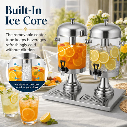 THXSUN Beverage Dispenser 4.4 Gallon, Large Drink Dispenser with Ice Core, Stainless Steel Beverage Dispenser with Stand for Cold Drinks, Juice, Lemonade, Iced Tea, Parties & Events