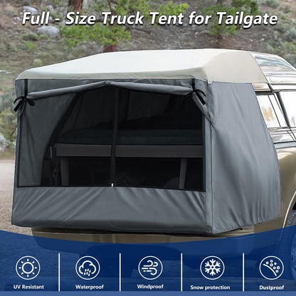 Full-Size Truck Bed Tent,Outdoor 600D Waterproof Truck Tent Compatible with Fits Ford F-150,Chevy Silverado,Toyota Tundra,Tacoma (2005+),Tailgates 58" Designed for Full-Size Trucks with Caps