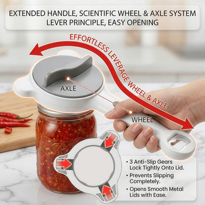 Skiennix 4-in-1 Adjustable Jar Opener - Ergonomic Non-Slip Handle for Weak Hands & Seniors | Multi-Size Lid Remover (Grey)