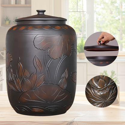 Food Storage Jar Ceramic Rice Jar with Lid 22lb 33lb 55lb Ceramic Rice Container Food Airtight Storage Jars Kitchen Sealed Jar Grain Rice Dispenser for Baking Supplies Cereal Flour Sugar(33lb)