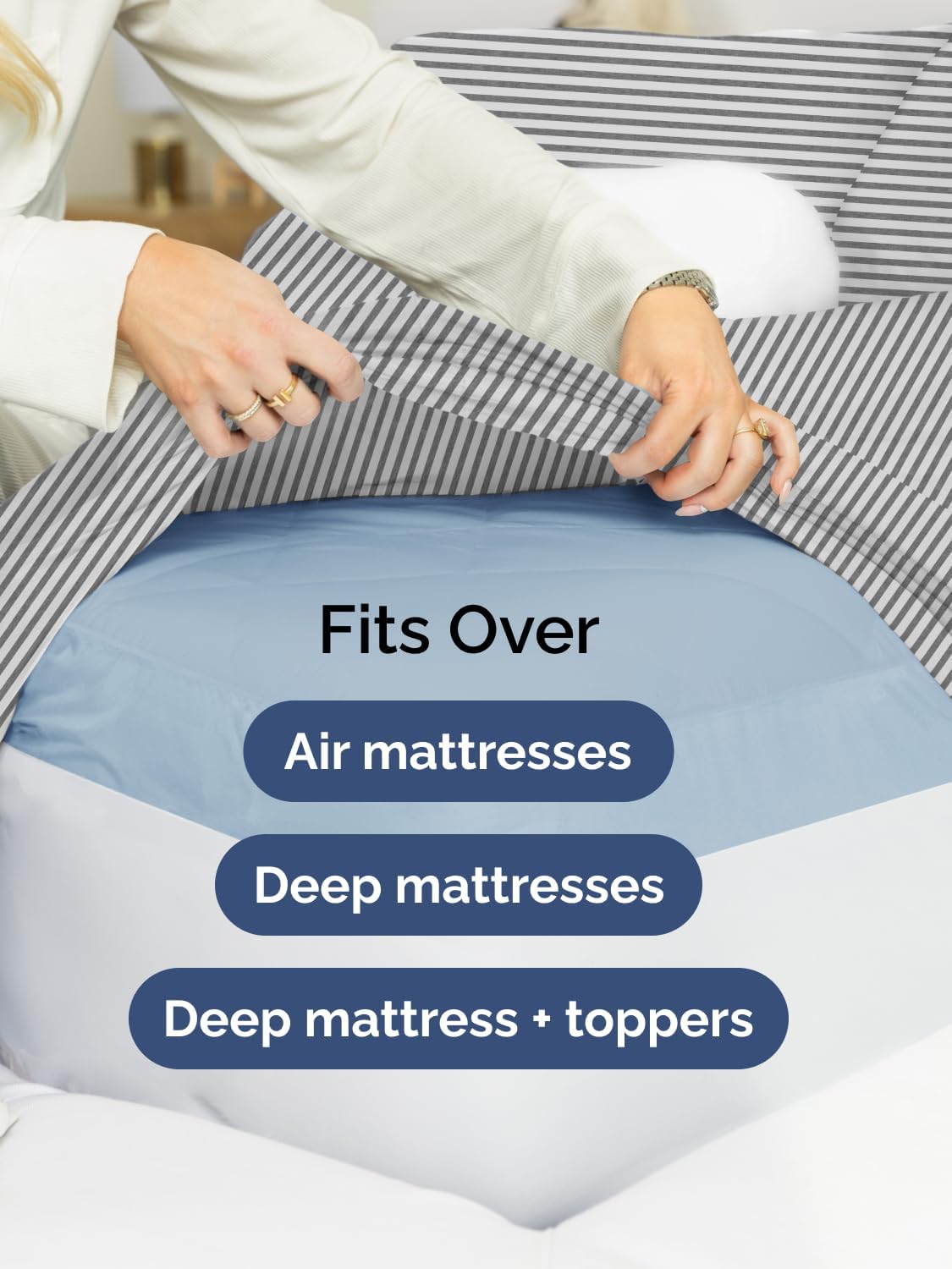Skiennix Extra Deep Twin Sheet Set - 4-Piece Breathable Cooling Bedding - Soft, Wrinkle-Free Grey Stripes