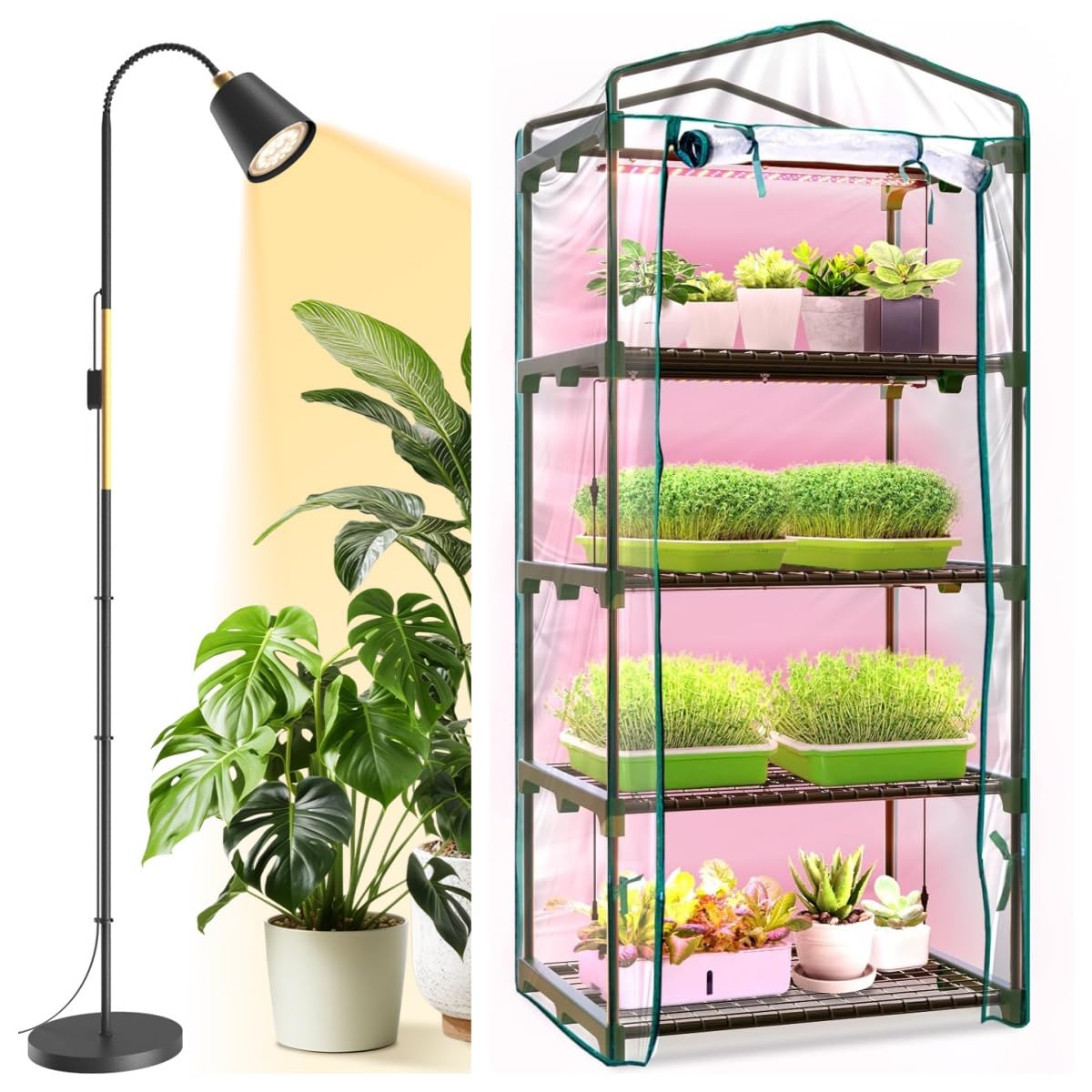 Bstrip Indoor Greenhouse with Grow Lights & Floor Grow Light for Indoor Plants