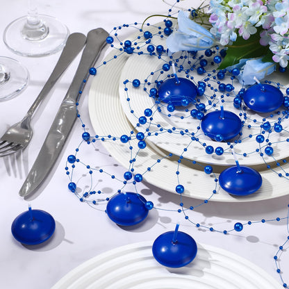 Fumete 40 Pcs Blue Floating Candles Pearl Strings for Centerpieces Small Unscented Floating Candles Vase Fillers Table Decoration for Meditation, Spa, Swimming Pool Party, Wedding Dining Table Decor