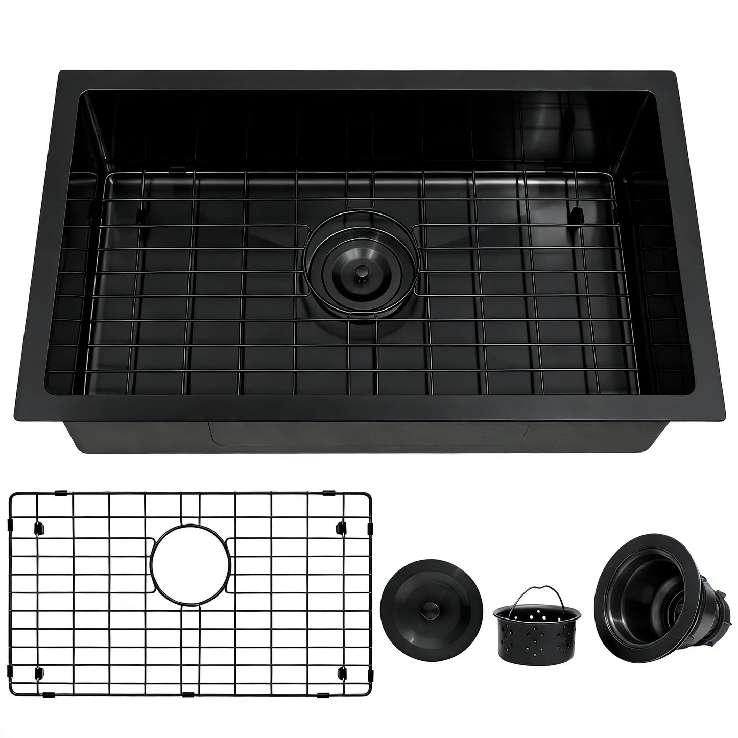 MILOSEN Black RV Kitchen Sink, 25''×15''×7'' 16 Gauge T304 Stainless Steel Drop-in/Undermount Black RV Sink, Single Bowl Sinks for Caravans/Campervans & Site Cabins, 7 inch Depth Outdoor Trailer Sinks