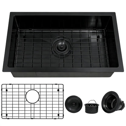 MILOSEN Black RV Kitchen Sink, 25''×15''×7'' 16 Gauge T304 Stainless Steel Drop-in/Undermount Black RV Sink, Single Bowl Sinks for Caravans/Campervans & Site Cabins, 7 inch Depth Outdoor Trailer Sinks