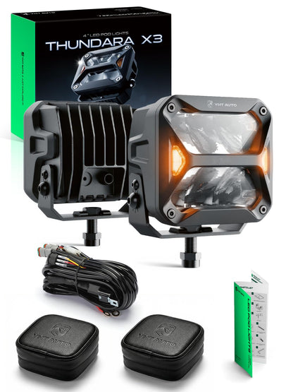 YHTAUTO 4 Inch LED Light Bars w/Wiring Harness & Light Cover, 60W, 7200LM, 5700K, Driving 10x25° Beam Off Road Camper Pod Light for Truck SUV ATV UTV Golf Cart Tractor Van Boat IP67 Waterproof Lamp