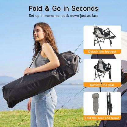 Dovov Hammock Camping Chair with Removable Footrest, 400lbs Heavy Duty Portable Swing Chair Outdoor with Adjustable Back, Foldable Camping Chair with Headrest and Cup Holder for Camping, Patio, Lawn