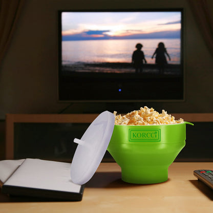 The Original Korcci Microwaveable Silicone Popcorn Popper, Microwave Popcorn Popper, Collapsible Microwave Popcorn Maker Bowl, No Oil Required, Use In Microwave, Dishwasher Safe (Blue)