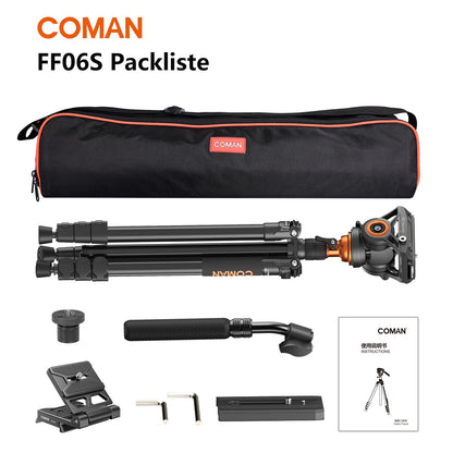 COMAN 73" Camera Tripod with Fluid Head & Leveling Bowl, 22lb Payload, Portable Aluminium 2-in-1 Tripod Monopod, Quick Release Plate, for Canon Nikon Sony DJI DSLR Camera, Black (FF06S)