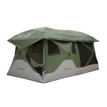 Gazelle Tents™ T4 Tandem Hub Tent with Overland Kit, Easy 90 Second Set-Up, Waterproof, UV Resistant, Removable Floor, Stakes, Duffle Bag, 4-8 Person, Alpine Green/Slate, 165" x 94" x 78", GK916