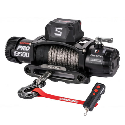 SINOKING PRO Series 13500 lb Electric Winch, 12V Towing Winch, Synthetic Rope, 2-in-1 Wired/Wireless Remote, Waterproof IP67, 7 HP Motor for Jeep, SUV, Truck & Trailer