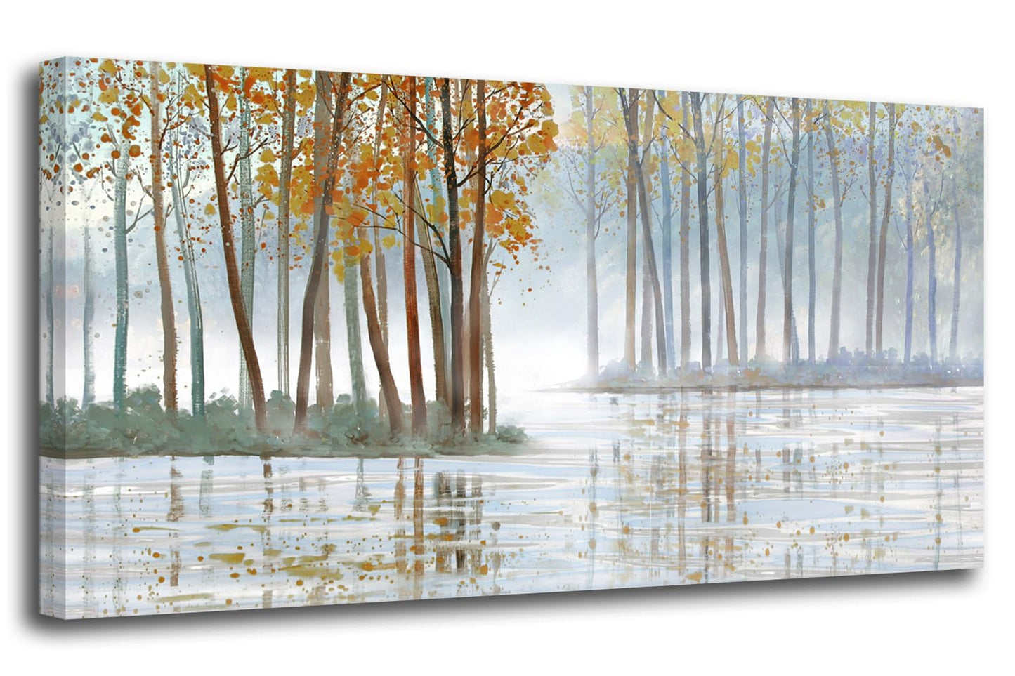 Arjun Tree Wall Art Canvas for Living Room Blue Tree of Life Nature Teal Abstract Textured Painting Picture Modern Panoramic Landscape Artwork Framed Bedroom Home Office Decor, Large Size 40"x20"
