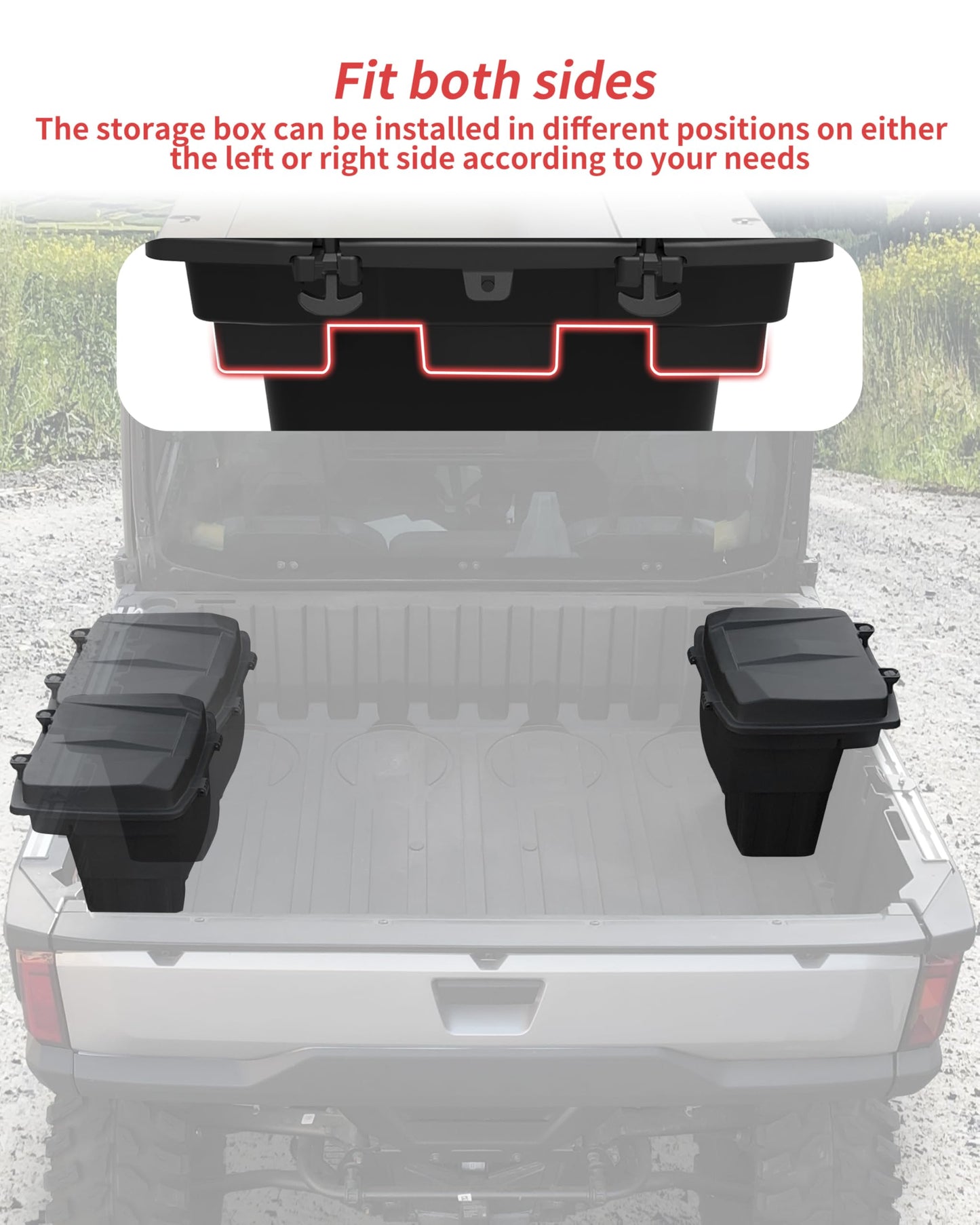 KEWISAUTO Rear Cargo Storage Box for Polaris Ranger XD 1500 Premium/Northstar 2024-2025 Accessories, 22L Double Layer Removable Rear Cargo Storage Box Bin Waterproof Poly Bed Trunk Case