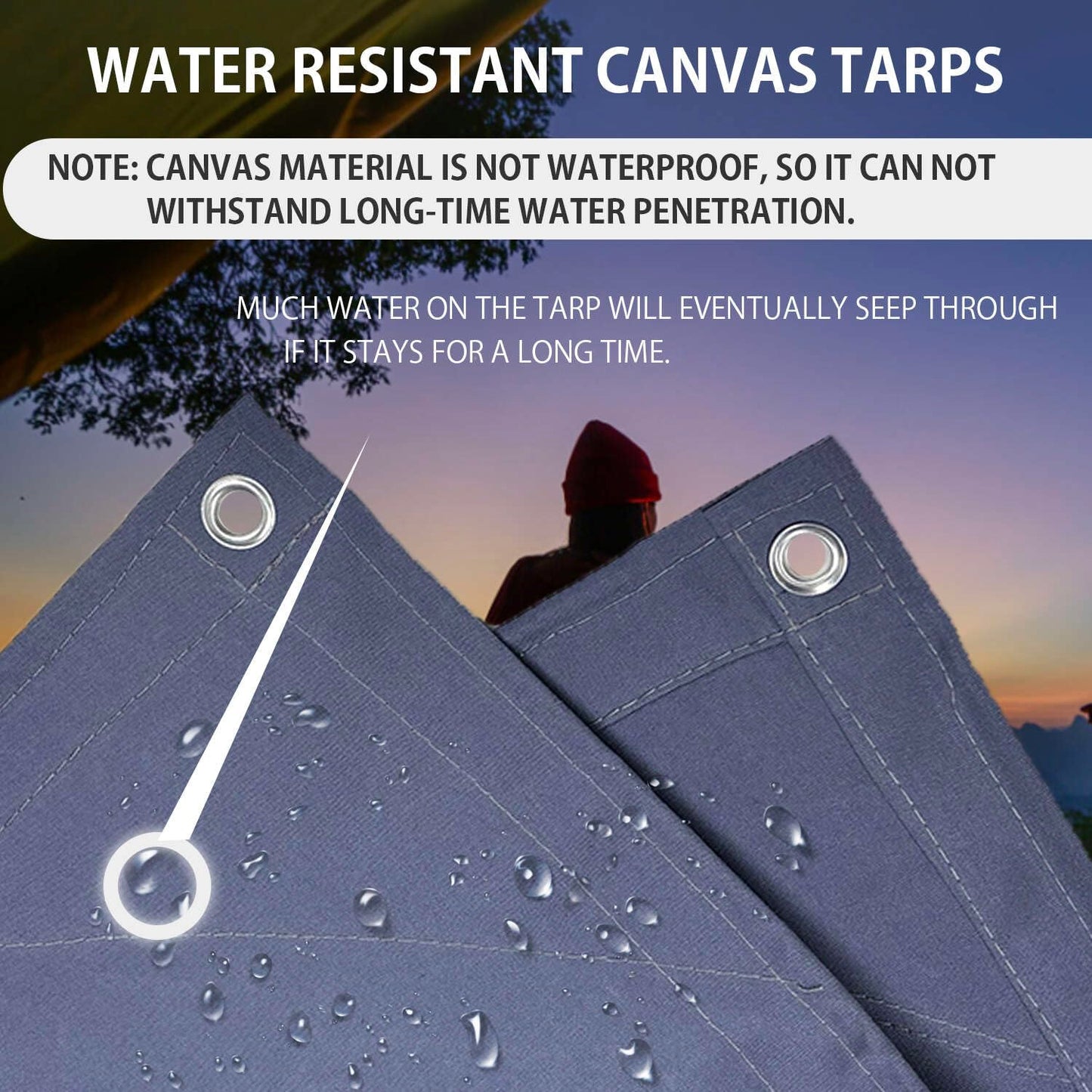 FoundGo Canvas Tarp 10x24 ft Heavy Duty Waterresistant Tarps with Grommets, UV Resistant, 22 Mil Tarpaulin,14 oz Durable Cloth Covers for Car, Roof, Boat, Camp, Canopy, Woodpile with Ropes-Blue