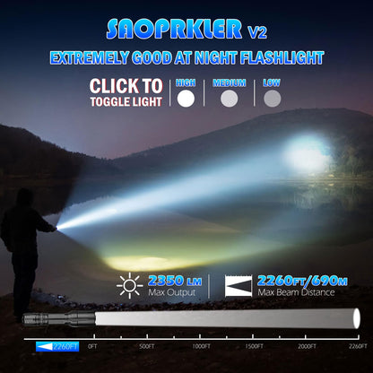 SAOPRKLER V2 Police Tactical Flashlight-2350 High Lumen Duty Belt Flashlight for Law Enforcement,Flashlight with Holster(750 Yards/2H) Military Grade Super Bright Flashlights
