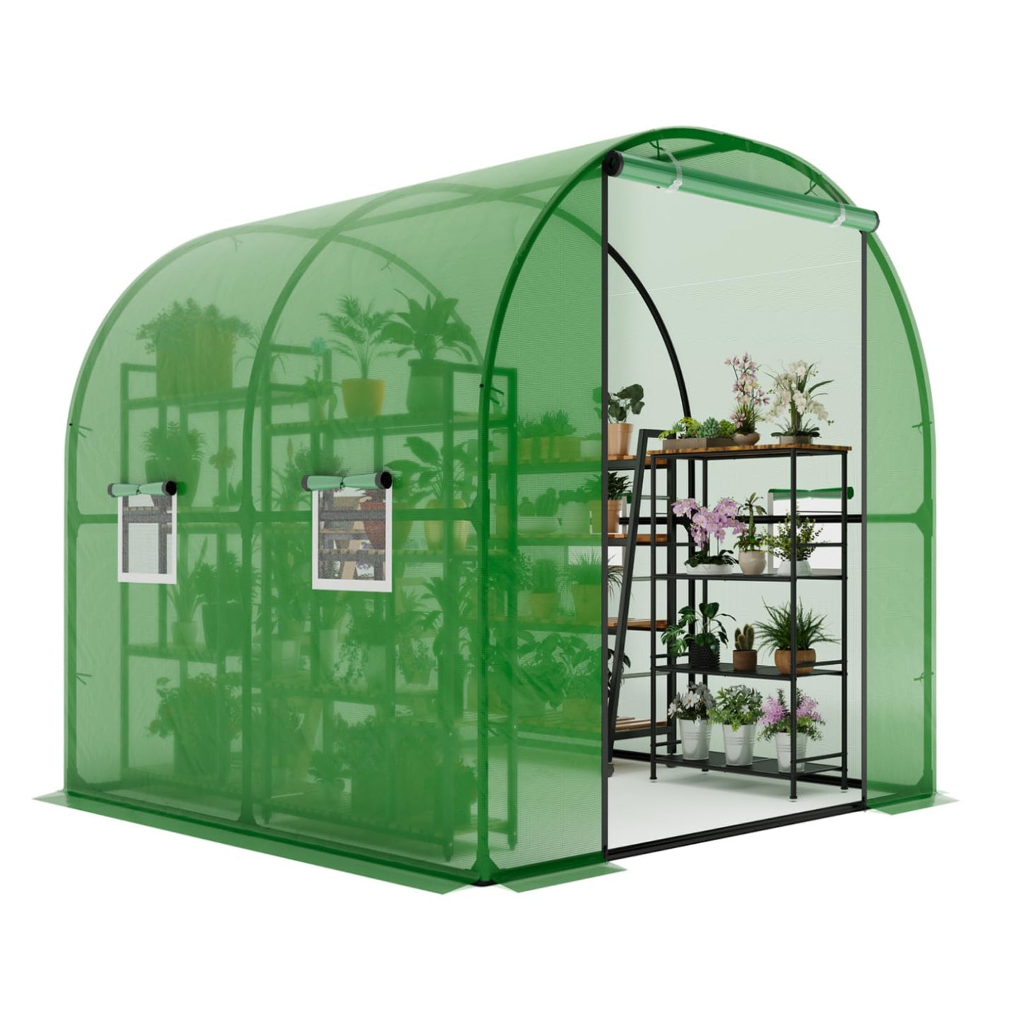 GarveeHome 6.6X8.2x6.6 Tunnel Greenhouses, Heavy Duty Walk-in Greenhouse for Outdoors with PE Cover, Instant Pop-Up Sturdy Metal Frame Hoop House with Zippered Roll-Up Door &4 Ventilated Mesh Windows