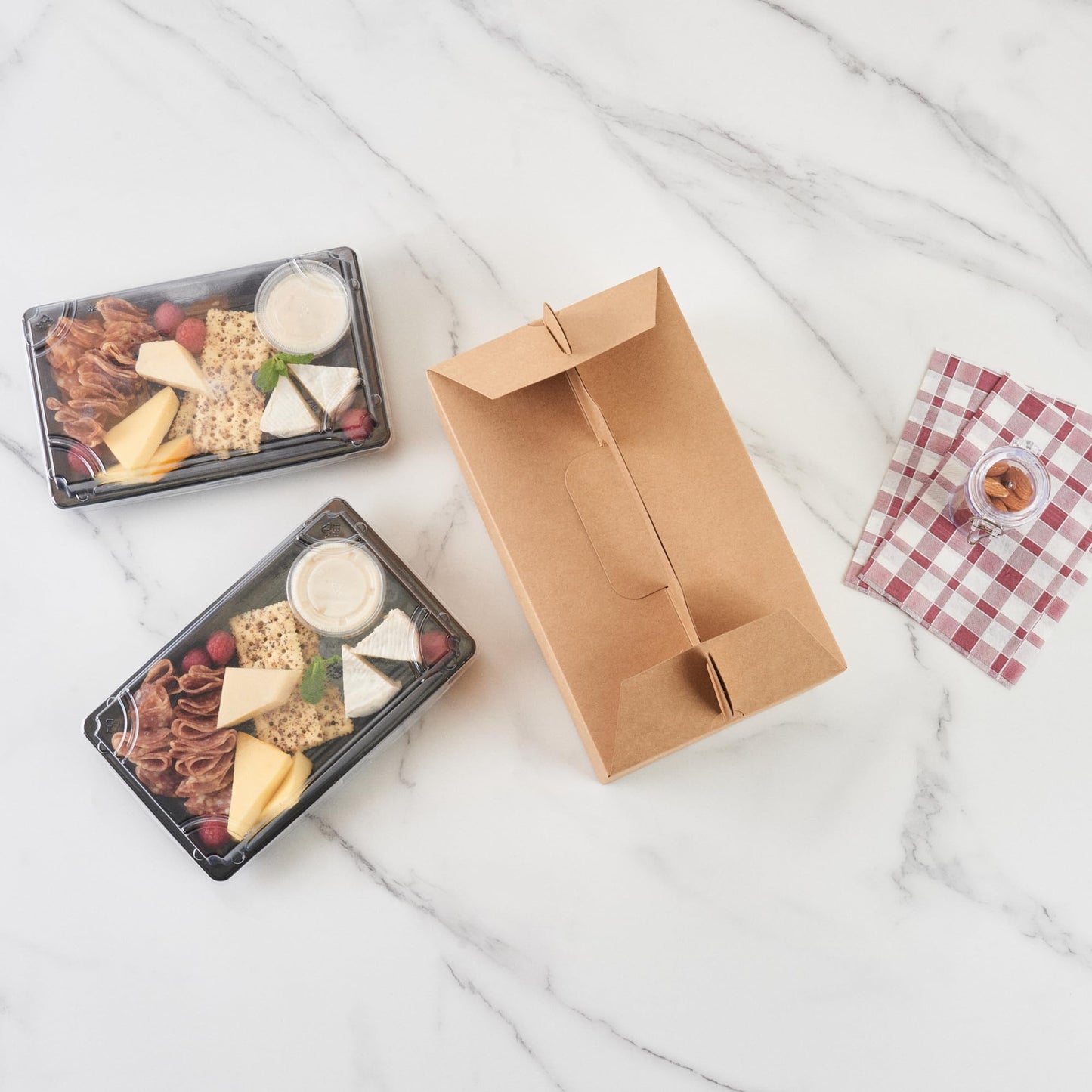 Restaurantware-Bio Tek 10.2 x 5.9 x 6.9 Inch Treat Boxes With Handles, 100 Rectangle Gable Boxes - With Secure Tab, Grease-Resistant, Kraft Paper Cardboard Boxes, Recyclable