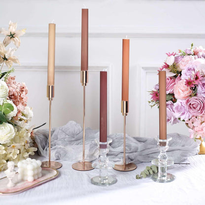Tableclothsfactory 5 Pack | 9" Assorted Natural Premium Unscented Ribbed Wick Taper Candles, Tall Ribbon Wax Dinner Candles