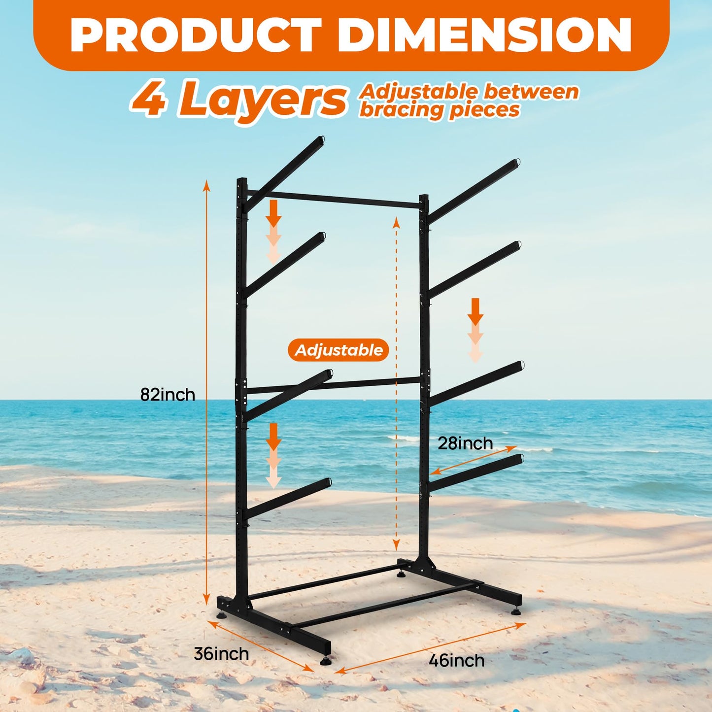 Wemily Freestanding Kayak Storage Rack – Vertical 4-Tier Organizer for Kayaks, Canoes & Paddleboards, Heavy-Duty Indoor/Outdoor Stand with Protective Foam Padding