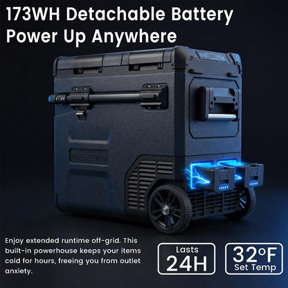 FreezeWay 171Wh Detachable Battery For Portable Car Refrigerator, Rechargeable Electric Cooler Battery for 12/24V DC and 120-240V AC Freezer Fridge, 15600mAh Lithium Car Refrigerator Plug-in Battery