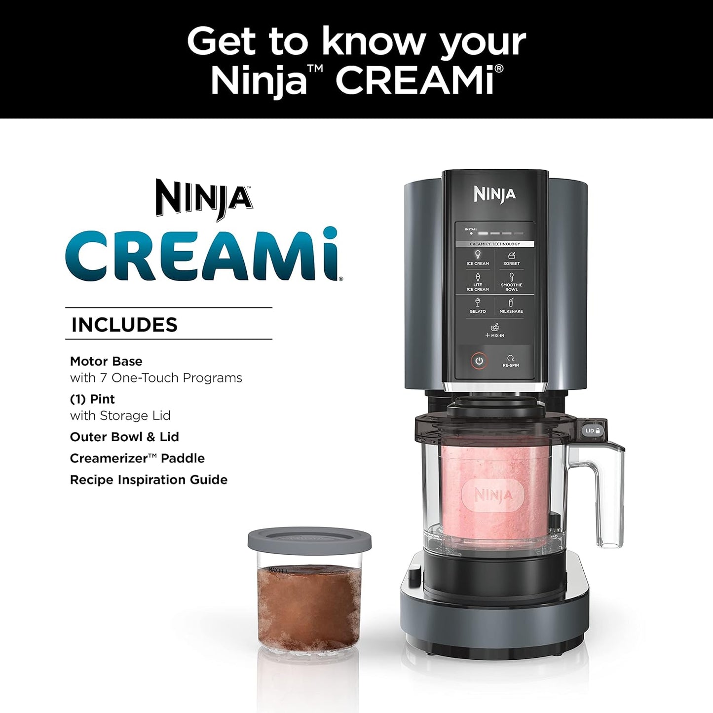 Ninja CREAMi 7-in-1 Ice Cream Maker - Create Ice Cream, Gelato, Sorbet & More | Includes 5 Pints