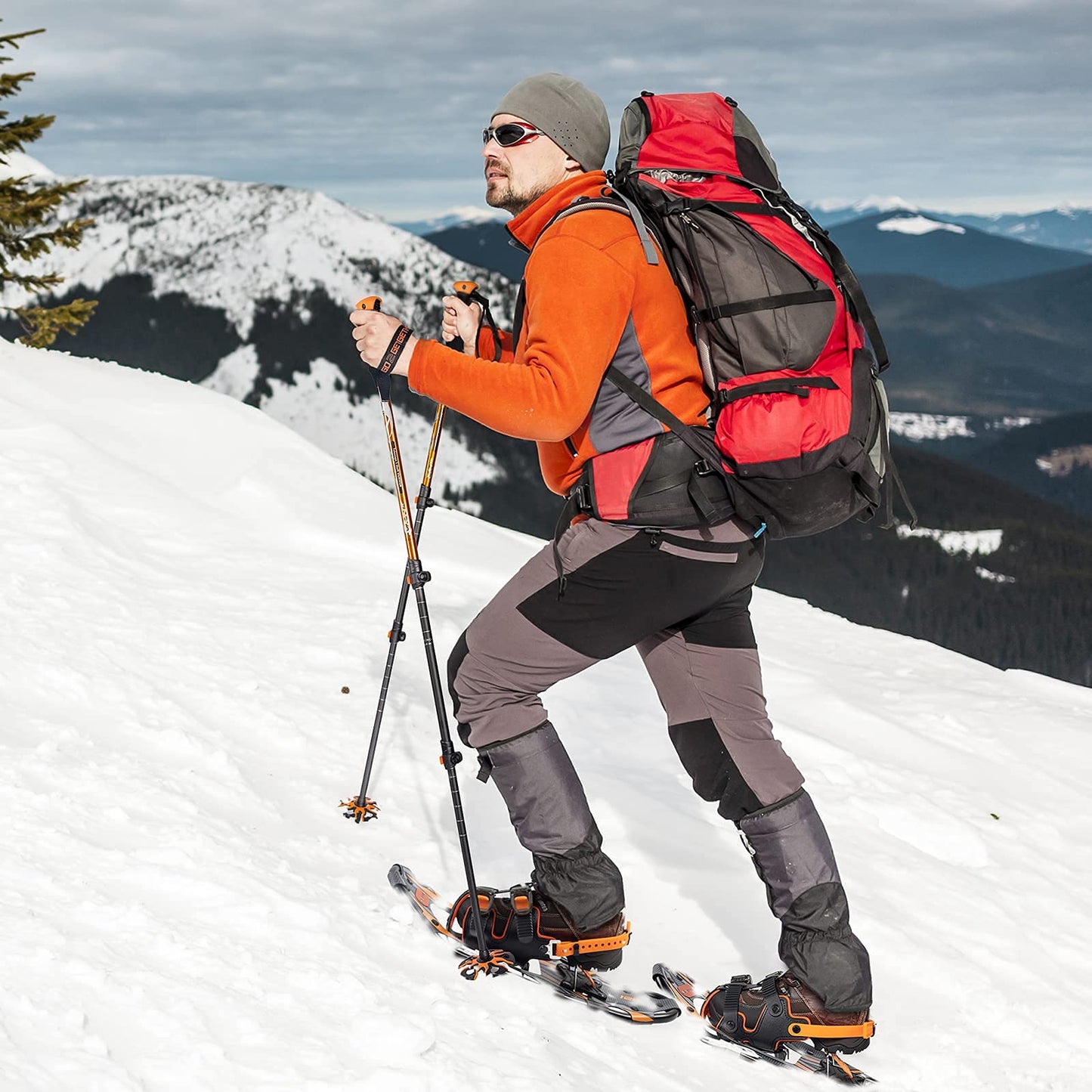 G2 25 Inches Orange Light Weight Snowshoes for Women Men Youth, Set with Trekking Poles, Tote Bag, Special EVA Padded Ratchet Binding, Heel Lift, Toe Box