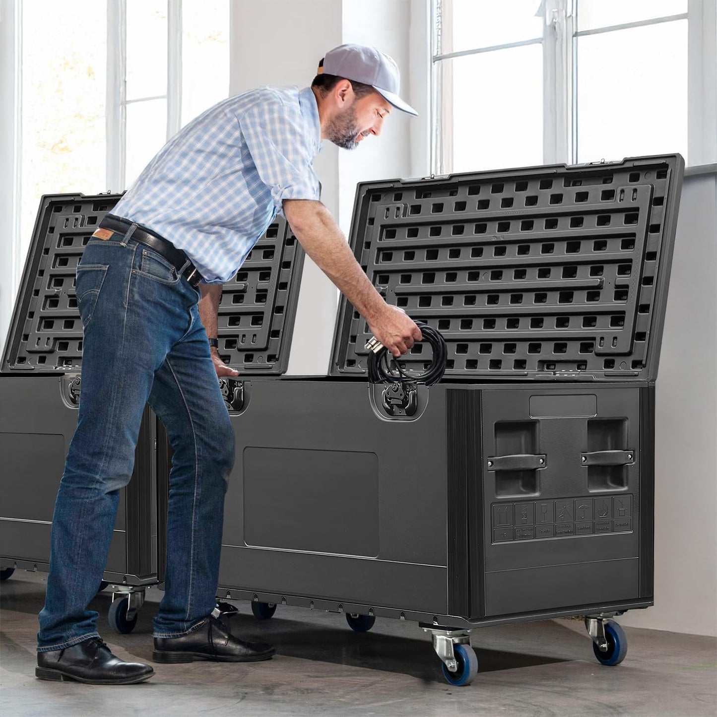 Diandian Utility Cable Trunk Road Case with Wheels, 35" x 22" x 24" Professional Stackable Heavy Duty ATA Rolling Road Case, for Pro Audio & DJ Equipment Storage, Transport for Touring with Casters
