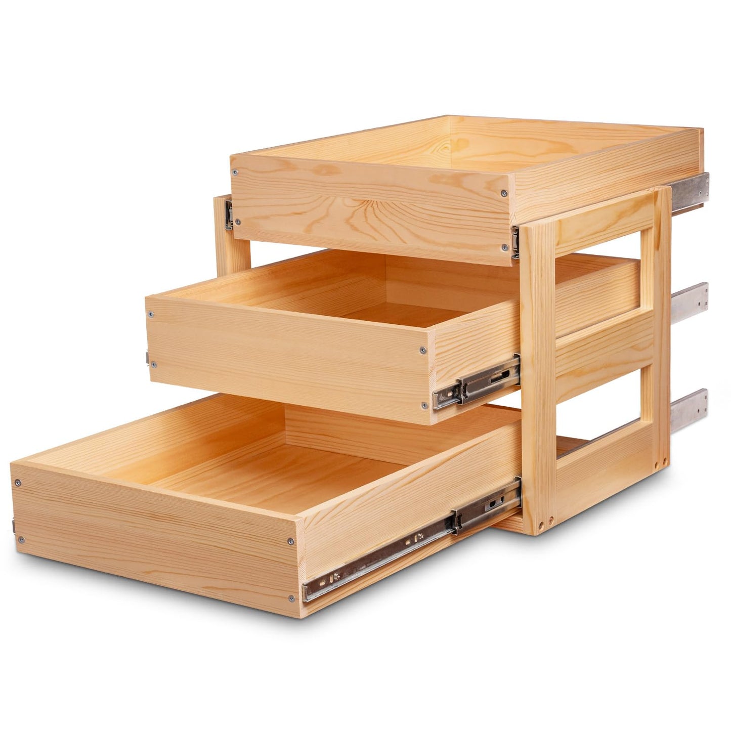 Mulush Pull Out Drawers For Cabinets, 26''W×21''D×19''H Soft Close Slide Out Wood Shelves Storage Organizer for Kitchen, 3-Tier, Finished, Heavy-Duty, Bottom Assembly