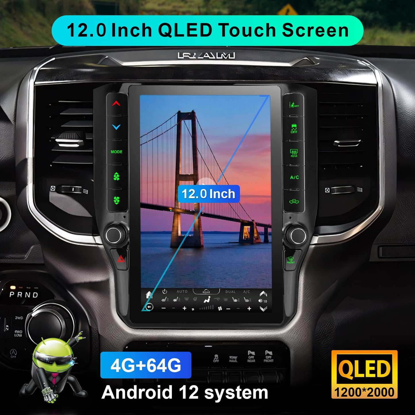 CRUIOLUT 8 Cores 4+64G Radio Upgrade,2019-2024 for Dodge Ram 1500 2500 3500 Truck Car Radio Upgrade,12 inch Vertical Touchscreen Support Wireless CarPlay Android Auto GPS Bluetooth FM SWC(12 inch)