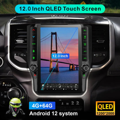 CRUIOLUT 8 Cores 4+64G Radio Upgrade,2019-2024 for Dodge Ram 1500 2500 3500 Truck Car Radio Upgrade,12 inch Vertical Touchscreen Support Wireless CarPlay Android Auto GPS Bluetooth FM SWC(12 inch)