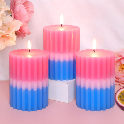 FLAVCHARM Ribbed Pillar Candles Fruity Floral Scented Pink Blue Ombre 3×4 Inch Candle Handcrafted Aesthetic Romantic Aromatherapy Candles for Home Decor Wedding Party Housewarming Gift