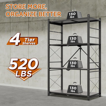 INTER HUT 4 Tier Foldable Greenhouse Shelving Unit, Heavy Duty Steel Plant Stand Storage Rack, No Assembly Required, 130lbs Per Shelf Capacity, 28"x14.6"x44.7”, 2 Pack, Black