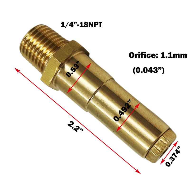 MENSI Gas Fryer Nozzle Orifice Replacement Repair Parts Size 0.043" Holes Non Universal, 1/4" NPT Male Thread, 2 Packs
