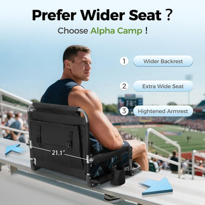 ALPHA CAMP Stadium Seats for Bleachers with Armrests - Thick Padded Bleacher Chairs with Back Support, Extra Wide Stadium Chair for Sports Events, Portable with Shoulder Straps & Pockets,2PC