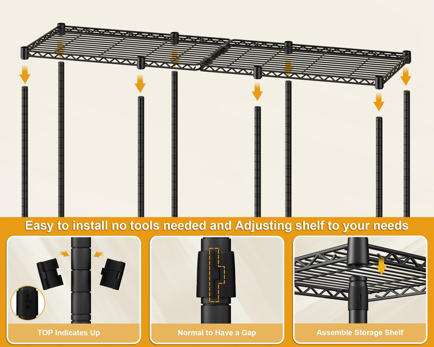 ULIFHOME E14C Heavy Duty Closet Organizer System，Freestanding Clothing Racks for Hanging Clothes，Adjustable Garment Rack 58" W × 16" D × 77" H Hold 860 lbs，Black Rack with Black Dustproof Cover