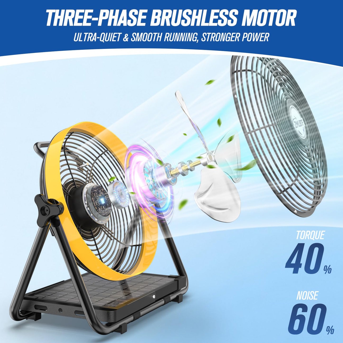 ZMLBTF Solar Fan with 10W Solar Panel, 10" Portable Camping Fan for Outside, Rechargeable Battery Powered, 2 Speed, 360° Tilt Head for Outside, Camping, Travel, Greenhouse (10 inch)