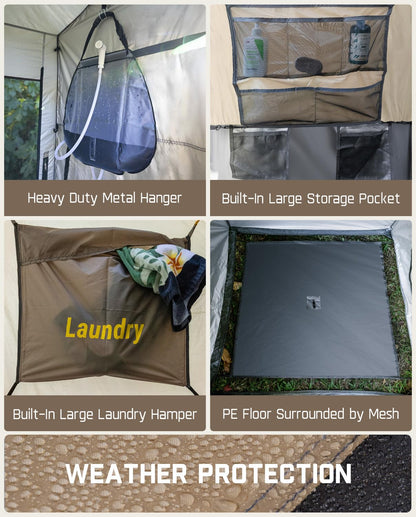 FanttikOutdoor Zeta A2 Pro Shower Tent 2 Rooms, Portable Privacy Shelter for Shower & Dressing, Instant Setup in 60 Seconds with Rainfly & Windproof, Ideal for Camping & Hiking, Fishing, Beach