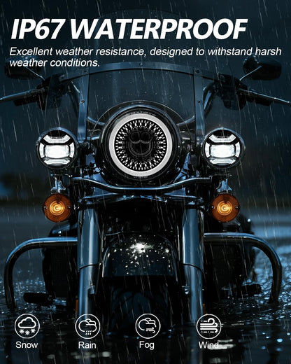 M MIBAHE 1000% Brighter 7 inch LED Headlight with 4.5 Inch Fog Lights Motorcycle Kit DOT Approved Compatible with Road King Road Glide Street Glide Fat boy Heritage Softail Tri Electra Glide, Chrome