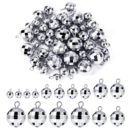 PEUTIER 48pcs Mini Disco Ball Pendants, Silver Alloy Steel Reflective Charms for DIY Crafts and Party Decorations