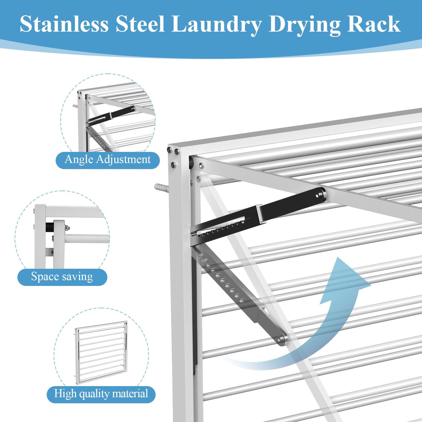 GOOFCXO 2 Pcs Wall Mount Clothes Drying Rack 26 X 31.5 Laundry Room Organizer Laundry Drying Rack Foldable Stainless Steel Drying Rack Clothing Space Saver Laundry Rack for Hanging Clothes Sock Towel
