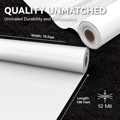 Crawl Space Vapor Barrier, 12 mil 10'x100', White Heavy Duty Plastic Sheeting - Thick Polyethylene Film, 12mil Crawlspace Liner, Drop Cloth Vapor Barrier Covering for Crawlspace and Basement