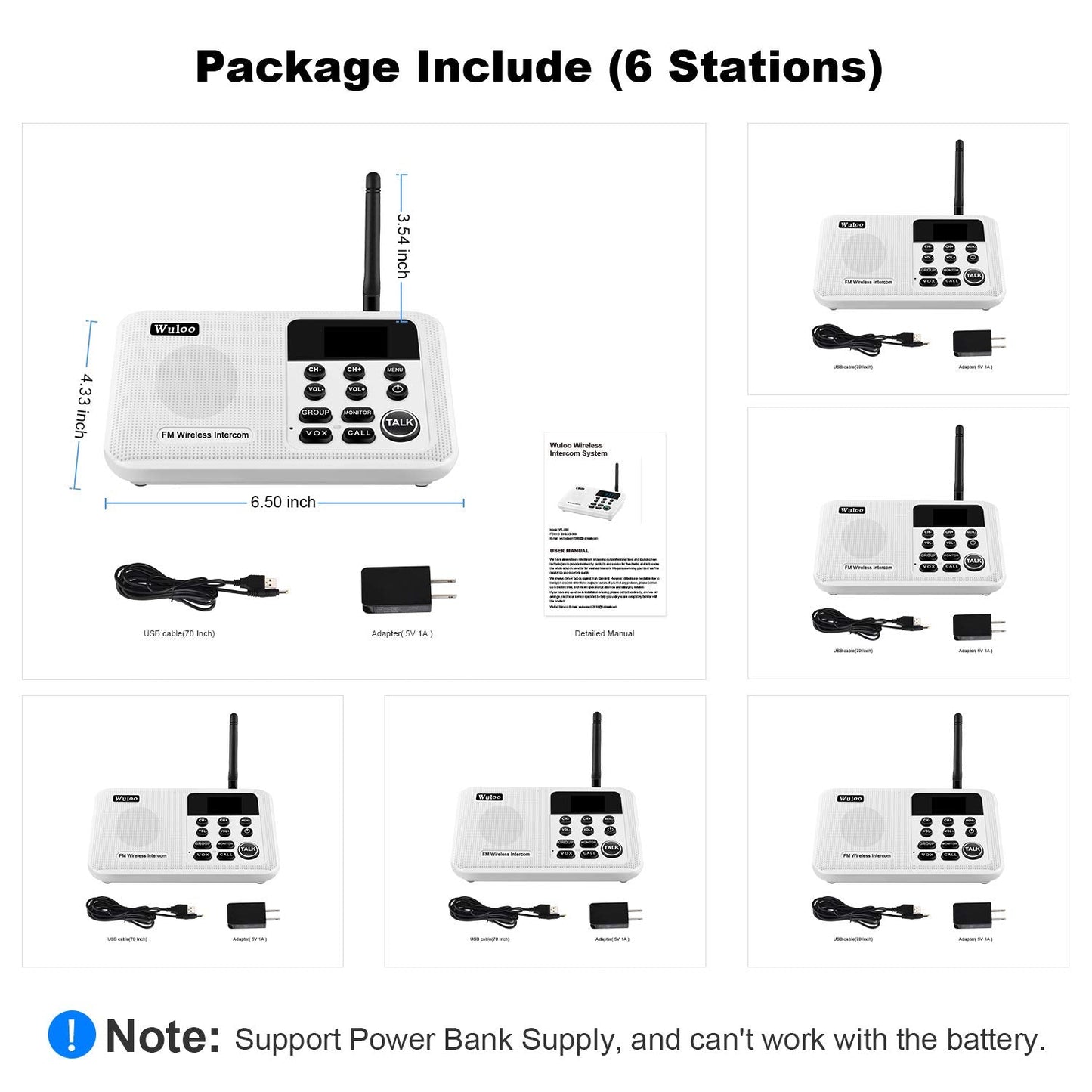 Wuloo Intercoms Wireless for Home 1 Mile Range 22 Channel 100 Digital Code Display Screen, Wireless Intercom System for Home House Business Office, Room to Room Intercom Communication (6 Packs, Black)