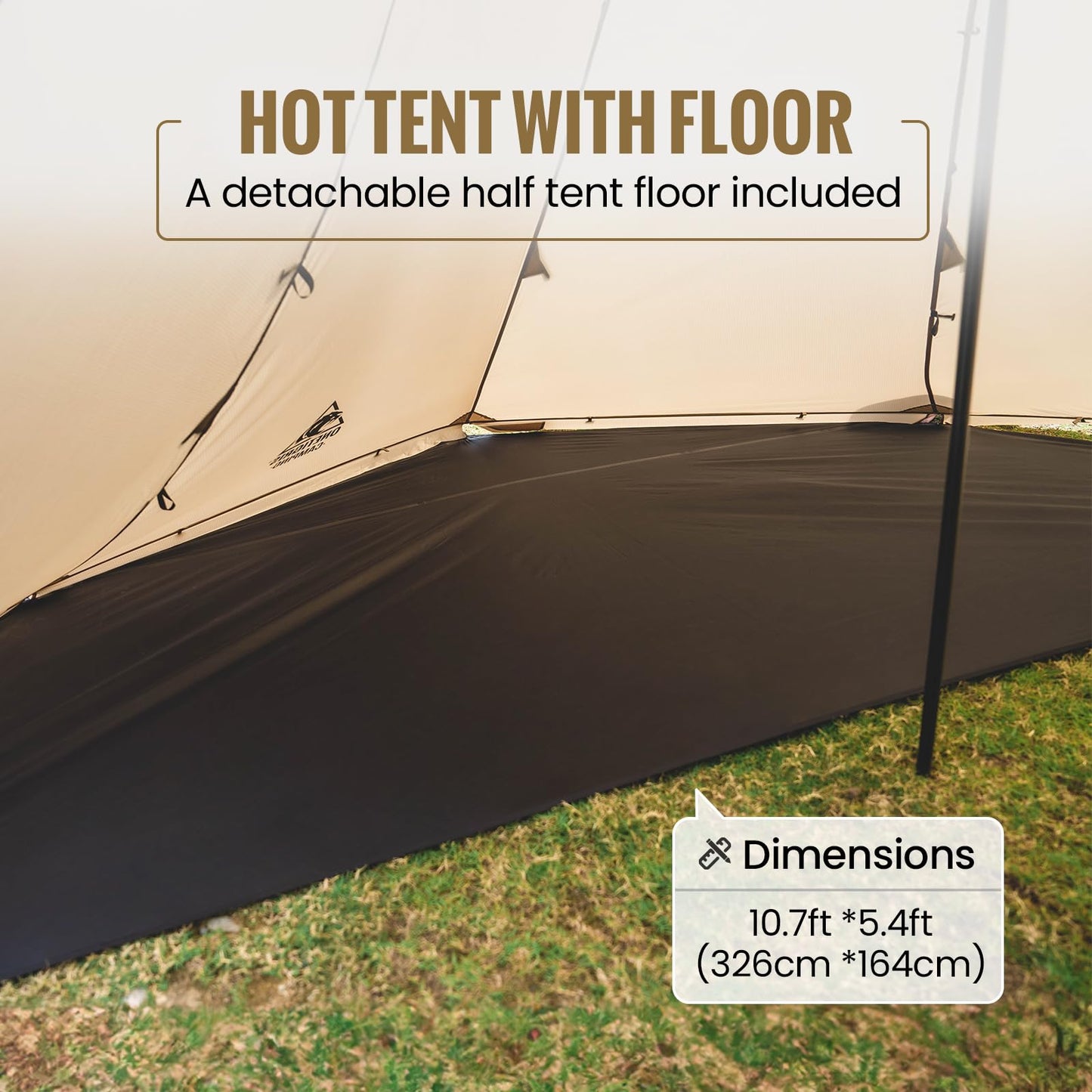 OneTigris Smokey HUT Hot Tent with Stove Jack, Ultralight 4 Season Tipi Tent with Snow Skirt & Detachable Floor for Camping, Hiking, Bushcraft, Backpacking