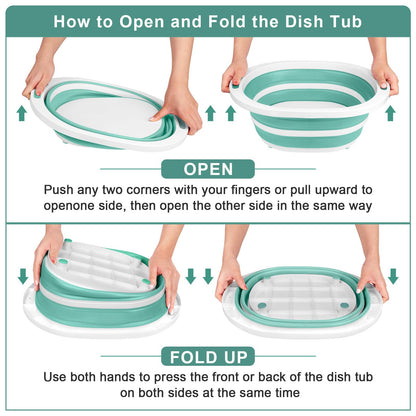 Collapsible Wash Basin, 7.5L Dish Tub Sink Basin Folding Dish Pans for Kitchen Sink, 2-in-1 Dishpan + Cutting Board, Portable Sink Dish Basin for Camping BBQ Prep Tub Washing Bin Bucket for Cleaning