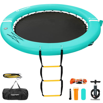 FBSPORT Inflatable Water Hammock Round Floating Ring, 8ft Inflatable Dock Floating Platform for Lake W/Cupholder, Sun Float Chill Raft Float Ring Tanning Pool Lounger Island Platform Pad
