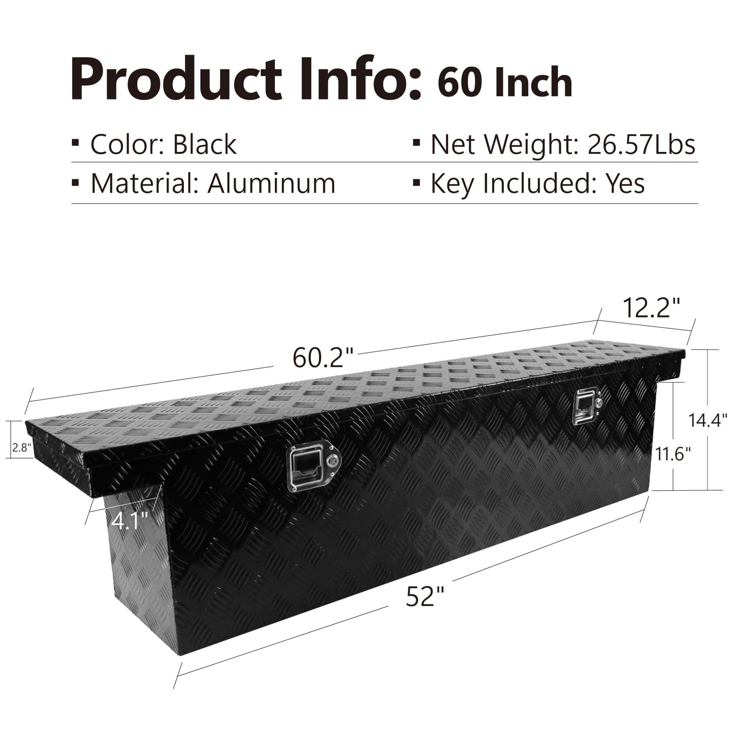 SPOFLYINN 60 Inch Heavy Duty Aluminum Stripes Plated Tool Box Waterproof Storage Toolbox with Lock for RV ATV Trailer Truck 60.2 inches